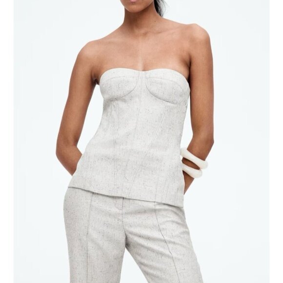 H & M Edition Light Heathered Grey Boned Bodice Bustier Top M - Picture 2 of 3